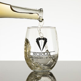 Moderne Groomsmen Custom Naam met Tuxedo Wijnglas Zonder Voet