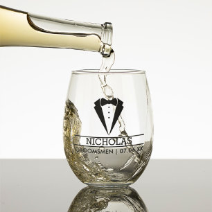 Moderne Groomsmen Custom Naam met Tuxedo Wijnglas Zonder Voet