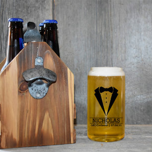 Moderne Groomsmen Custom Name Gift met Tuxedo Blikvorm Glas