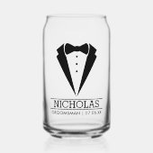 Moderne Groomsmen Custom Name Gift met Tuxedo Blikvorm Glas (Voorkant)