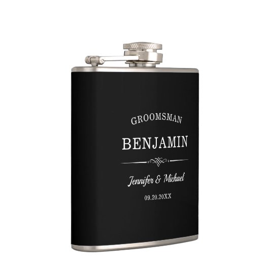 Moderne Groomsmen Gift Elegante Bruid en Bruidegom Heupfles (Rechts)