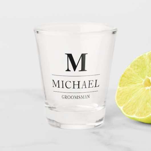 Moderne Groomsmen Gifts Monogram Initiaal Beste Ma Shot Glas (Voorkant)