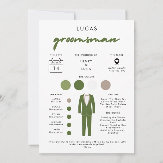 Moderne Groomsmen Info Kaart (Voorkant)