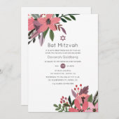 Moderne Grootheid Pruim en Roze Bloemige Bat Mitzv Kaart (Voorkant / Achterkant)