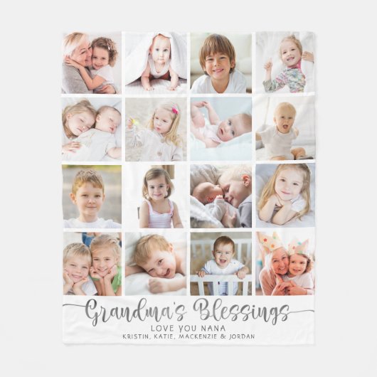 Moderne grootmakerszegels 16 foto's wit grijs fleece deken (Voorkant)