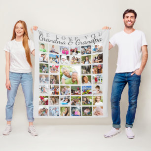Moderne Grootouders Foto Collage Grijs Fleece Deken