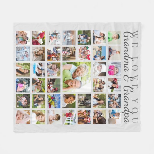 Moderne Grootouders Foto Collage Grijs Fleece Deken (Voorkant (Horizontaal))