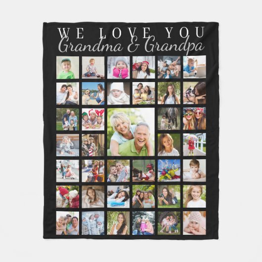 Moderne Grootouders Fotocollage Zwart Fleece Deken (Voorkant)