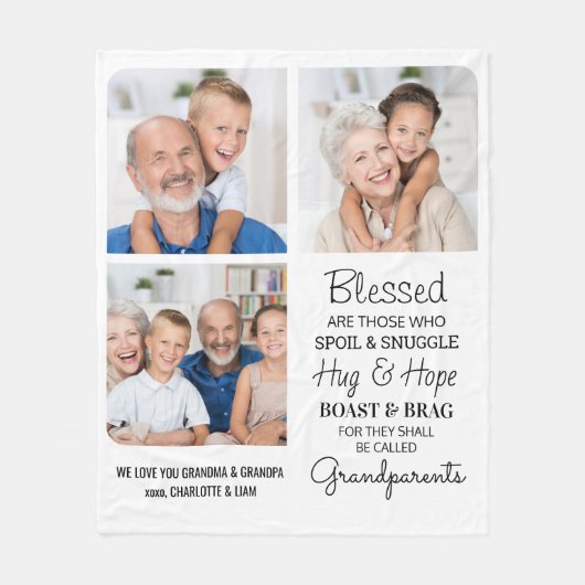 Moderne Grootouders Kleinkinderen Custom 3 Afbeeld Fleece Deken (Voorkant)