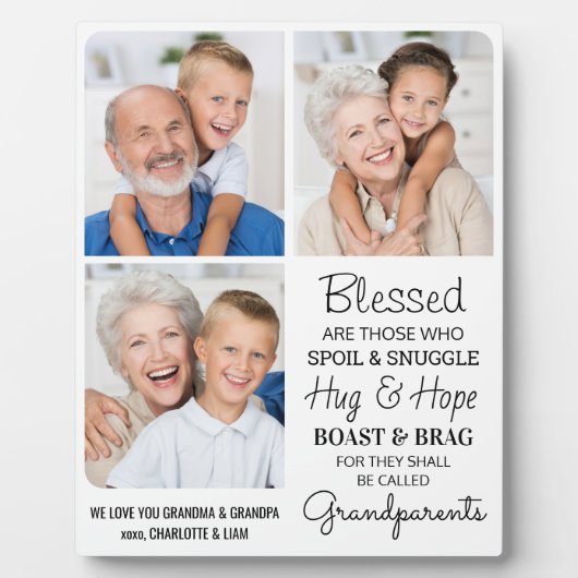 Moderne Grootouders Kleinkinderen Custom 3 Afbeeld Fotoplaat (Voorkant)