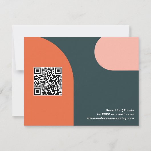 Moderne Groovy Arch Retro RSVP QR Code Weddenschap (Achterkant)
