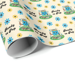Moderne Groovy Daisy Blauw Geel Ze is klaar om uit Cadeaupapier