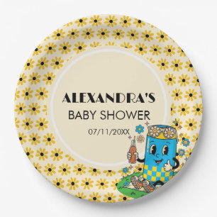 Moderne Groovy Daisy Blauw Geel Ze is klaar om uit Papieren Bordje