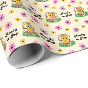 Moderne Groovy Daisy Roze Geel Ze is klaar om te k Cadeaupapier