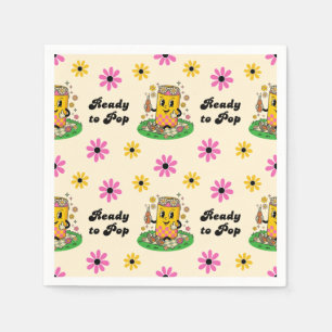 Moderne Groovy Daisy Roze Geel Ze is klaar om te k Servet