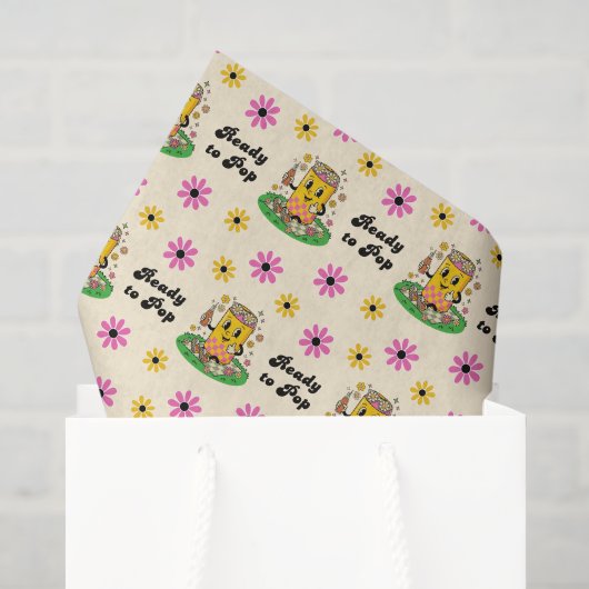 Moderne Groovy Daisy Roze Geel Ze is klaar om te k Tissuepapier (Cadeauzakje)