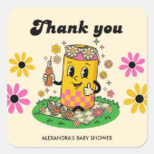 Moderne Groovy Daisy Roze Kant om te barsten Dank Vierkante Sticker (Voorkant)