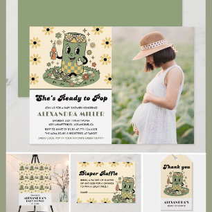 Moderne Groovy Daisy Sage Groene Foto Klaar om te Kaart