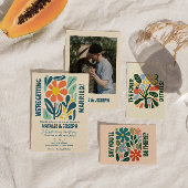 Moderne Groovy Floral Kleurrijke Retro Bold Bruilo Kaart