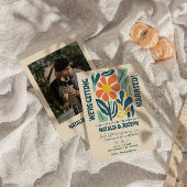 Moderne Groovy Floral Kleurrijke Retro Bold Bruilo Kaart