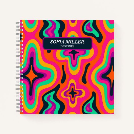 Moderne Groovy Kleurrijke Retro Regenboog Boho Abs Notitieboek (Voorkant)