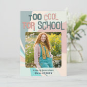 Moderne Groovy Perzik Turquoise Aqua Retro Afstude Aankondiging (Staand voorkant)