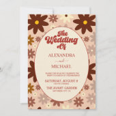 Moderne Groovy Retro 70s Bloemenbruiloft Kaart (Voorkant)