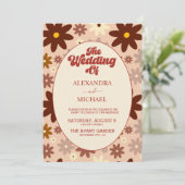 Moderne Groovy Retro 70s Bloemenbruiloft Kaart (Staand voorkant)