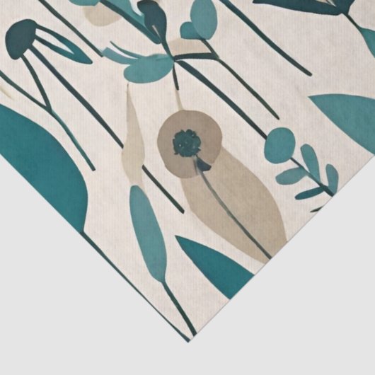 Moderne Groovy Retro Mod Blauwgroen Flowers Tissuepapier (Detail)