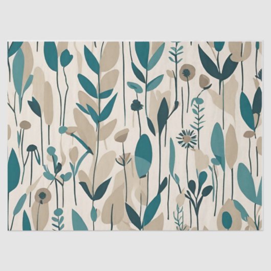 Moderne Groovy Retro Mod Blauwgroen Flowers Tissuepapier (Voorkant)