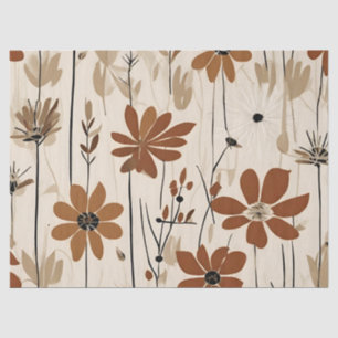 Moderne Groovy Retro Rusty Bruine Bloemen Tissuepapier