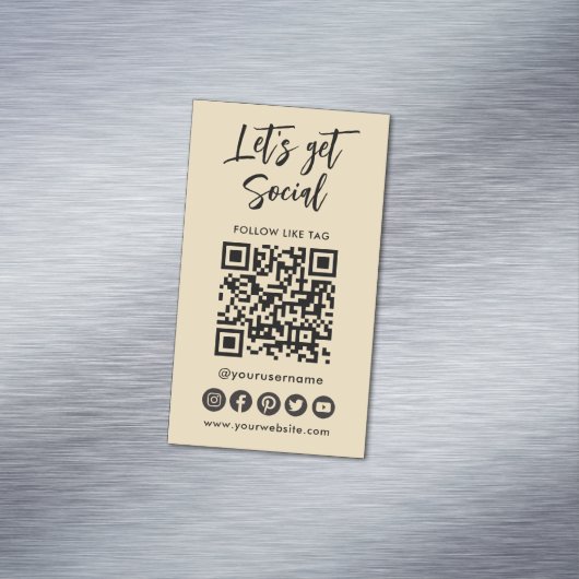 Moderne Groovy Social Media QR Code is verbonden m Magnetisch Visitekaartje (Voorbeeld)