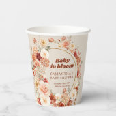 Moderne groovy terracotta bordeauxrood bruin bloem papieren bekers (Achterkant)