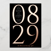 Moderne grote datum op zwart sparen de datum folie uitnodiging (Voorkant)