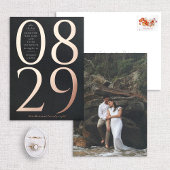 Moderne grote datum op zwart sparen de datum folie uitnodiging