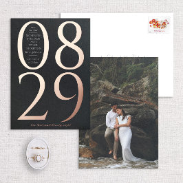 Moderne grote datum op zwart sparen de datum folie uitnodiging