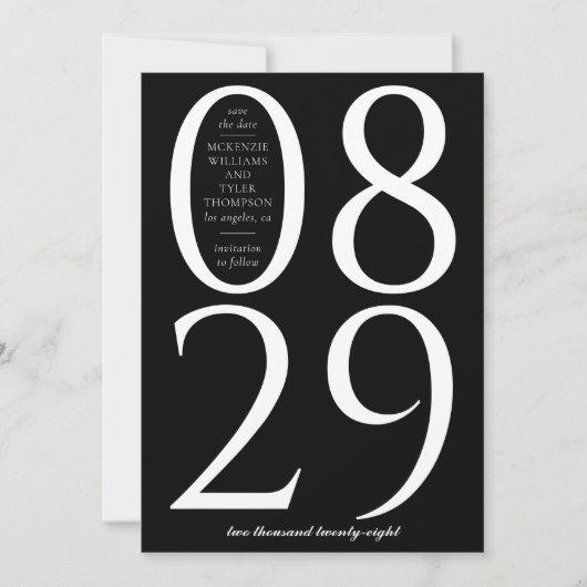 Moderne grote datum op zwarte achtergrond save the date (Voorkant)