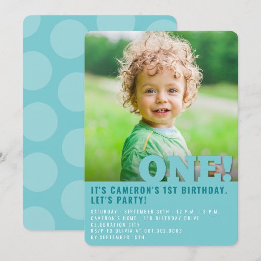 Moderne grote een leuke baby jongen foto eerste ve kaart (Voorkant / Achterkant)