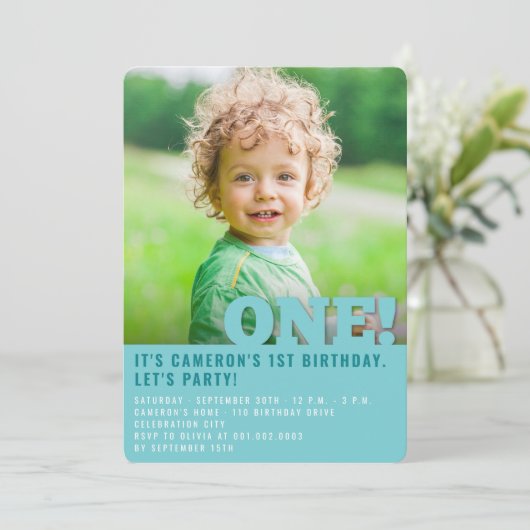 Moderne grote een leuke baby jongen foto eerste ve kaart (Staand voorkant)