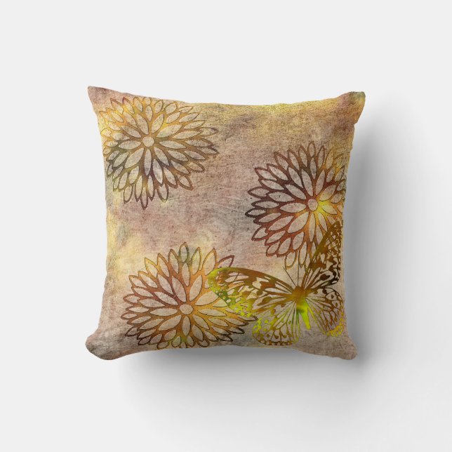 Moderne Grote Gouden Bloem Omlijning Kussen (Voorkant)