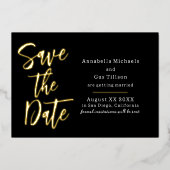 Moderne grote letters op zwarte Save the Date Folie Uitnodiging (Voorkant)