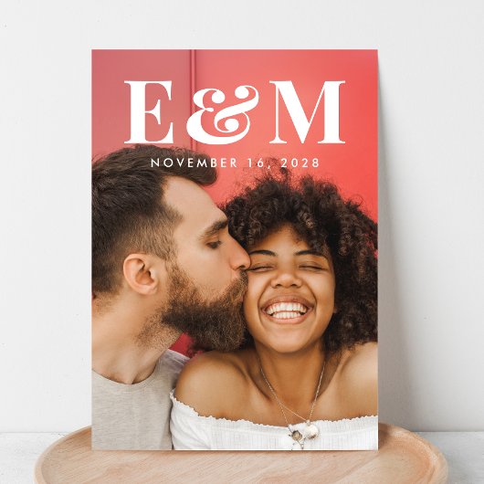 Moderne Grote Monogram Initialen Foto Zwart Wit Save The Date