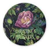 Moderne grote paarse bloemenrijke loof decor keramische knop (Voorkant)