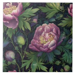 Moderne grote paarse bloemenrijke loof decor tegeltje