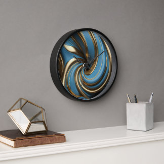 Moderne grote wandklok met chique blauwe werveling
