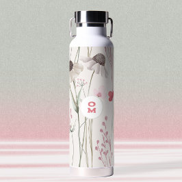 Moderne Grote Wildbloem Monogram Lichtroze Groen Waterfles