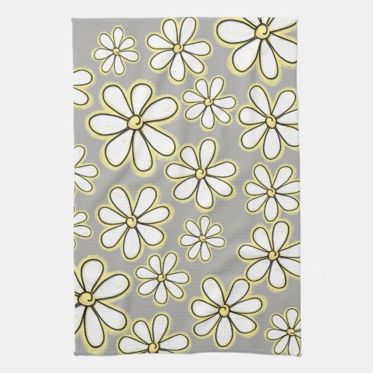 Moderne grote witte gele dagen grijs theedoek (Verticaal)