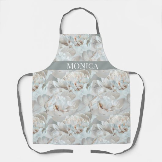 Moderne grote witte pioenroos bloem schort (Voorkant)