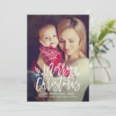 Moderne grove kerstgeborsteld script foto's feestdagenkaart (Staand voorkant)