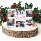 Moderne, grove roze script 6 foto kerstcollage feestdagenkaart